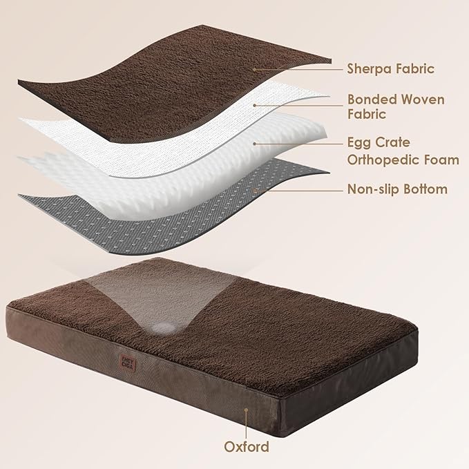 EHEYCIGA Orthopedic Foam Dog Bed for Large Dogs, 35"L x 23"W x 3.5"Th, Brown