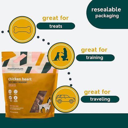 Momentum Carnivore Nutrition Freeze-Dried Chicken Heart Dog Treats & Cat Treats – Single-Ingredient, High-Protein, Grain-Free, Naturally Nutrient-Rich – Made in USA – 3.5 oz Bag