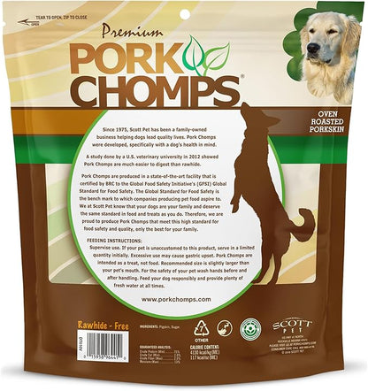 Pork Chomps Roasted Pork Skin Dog Chews, 6 Inch Twists, 15 Count - Long-Lasting Treats for Dogs - High Protein, Rawhide-Free, Low Fat, Healthy & Delicious Chews
