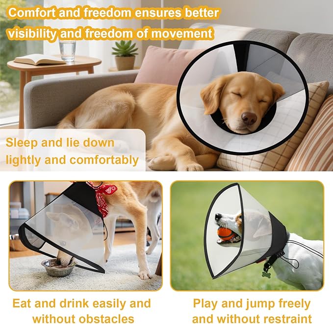 Plastic Dog Recovery Cone Collar, Soft Comfortable Breathable Post-Surgery Pet Cone, Escape-Proof & Easy Clean, Prevents Licking Wounds, Waterproof & Adjustable M (Neck 12.2"-14.9")