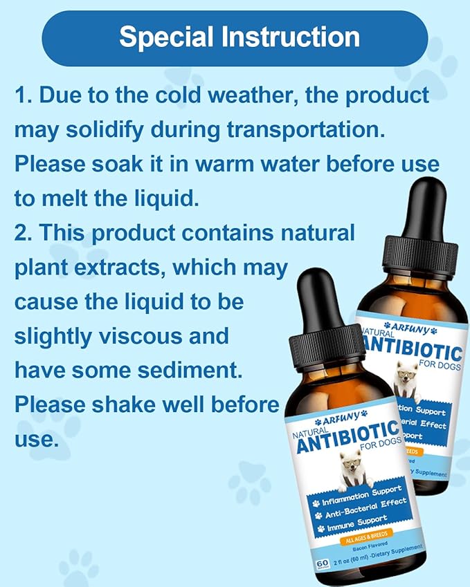 Natural Antibiotics for Dogs - 60ML Dog Antibiotic Drops - Itchy Skin Relief - Allergy Relief - Immune Support - with Organic Natural Ingredients - Bacon Flavor