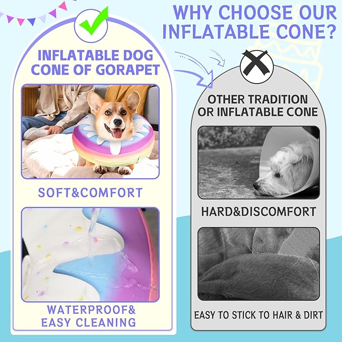 Inflatable Dog Cone Collar Alternative After Surgery, Donut Soft Neck Cone for Husky Border Collie Large Dogs, etc, Protective Comfortable E Collar Recovery Cone Not Block Vision