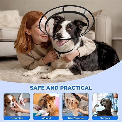 BONTHEE Clear Dog Cone Collar–Extra-Long Recovery E-Collar for Dogs, Transparent Adjustable Dog Cones Alternative for Small Large Medium Size Dogs,Protective Neck Brace with Soft Edges-L