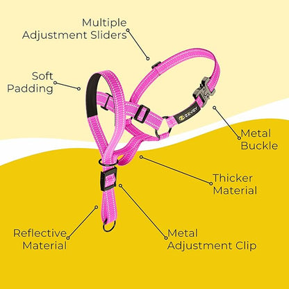 Dog Headcollar with Safety Strap Stops Heavy Pulling On The Leash Padded Reflective Head Halter for Small Medium Large Dogs Adjustable Head Harness for Training and Walking (Pink, L)