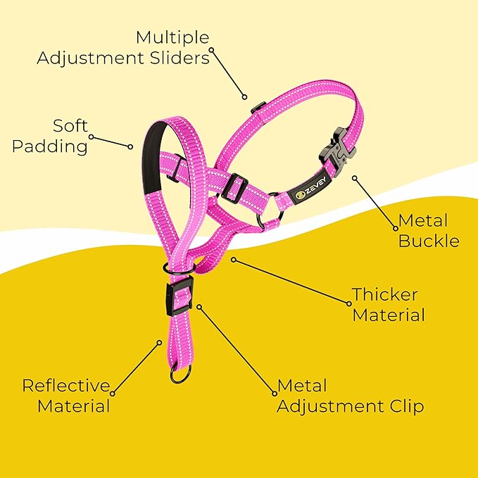Adjustable Dog Head Halter with Safety Strap, Soft Padded Dog Head Collar for Small Medium Large Dogs, No-Pull Dog Harness for Training and Walking (Small, Pink)