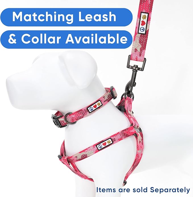 Pawtitas Reflective Step-in Dog Harness – Adjustable No-Pull Vest for Puppies to Seniors, Safe & Comfortable, L Camo Pink