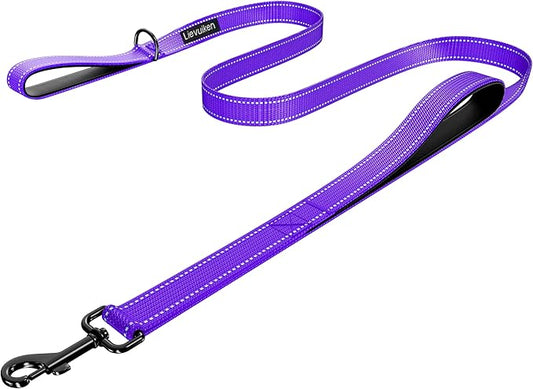 Dog Leash 6.5ft Long, Double Handle Dog Leash for Safety Control Training, Heavy Duty Dog Leads with Traffic Padded Handles, Reflective Leashes for Small Medium Large Dogs(6.5ft, Purple)