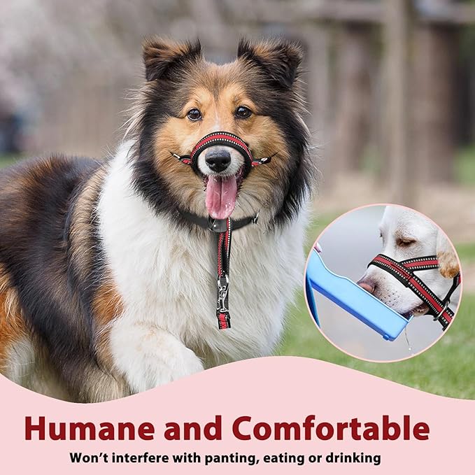 BARKLESS Soft Dog Head Collar, Patented Padded No Pull Head Halter, Training Nose Leash with Safety Link for Medium Large Dogs, Adjustable Muzzle Leash, Easy Control for Walking (L, Red)