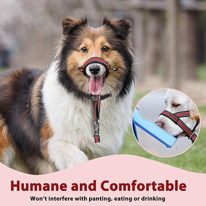 BARKLESS Soft Dog Head Collar, Patented Padded No Pull Head Halter, Training Nose Leash with Safety Link for Medium Large Dogs, Adjustable Muzzle Leash, Easy Control for Walking (L, Red)