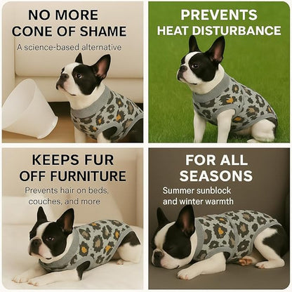 PetWarm Dog After Surgery Onesie for Male Female Dogs, Recovery Suit for Dogs, Prevents Licking, Cotton Protect Abdominal, Dog Cone E-Collar Alternative, Leopard Pattern, Green Grey, XS