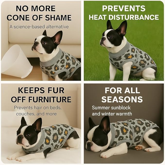 PetWarm Dog Surgery Recovery Suit Male, After Surgery Onesie for Male Female Dogs, Prevents Licking, Cotton Protect Abdominal, Dog Cone E-Collar Alternative, Leopard Pattern, Green Grey, M