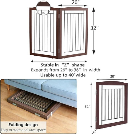 ZJSF Freestanding Foldable Dog Gate for House Extra Wide Wooden Indoor Puppy Gate Stairs Doorways Pet Gate Tall Dog Fence 2 Panels Fence Brown