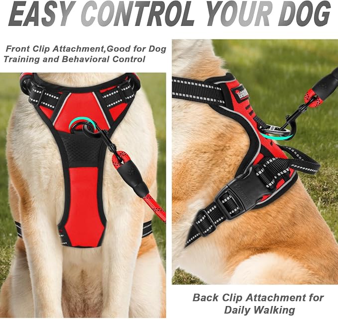 BARKBAY No Pull Dog Harness Front Clip Heavy Duty Reflective Easy Control Handle for Large Dog Walking(Red,XL)