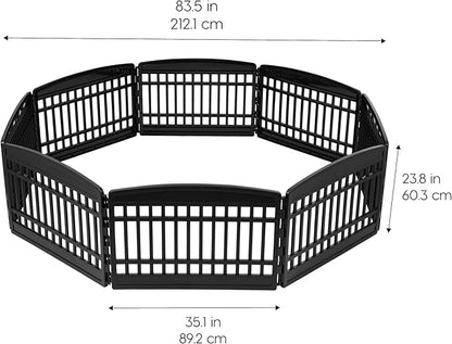 IRIS USA Dog Playpen 24" 8-Panel Dog Playpen – Large Puppy Playpen Indoor, 83.5 x 83.5 x 24, Spacious Dog Play Pen Indoors for Multiple Puppies/Small Dogs, Pet Fence, Black