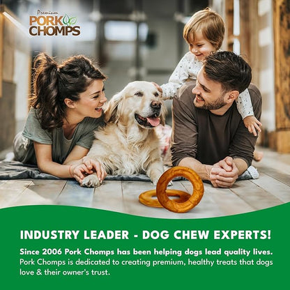 Pork Chomps Roasted Pork Skin Dog Chew, 6 Inch Bagel, 1 Count, Pack of 3 - Long-Lasting Treats for Dogs - High Protein, Rawhide-Free, Low Fat, Healthy & Delicious Chews