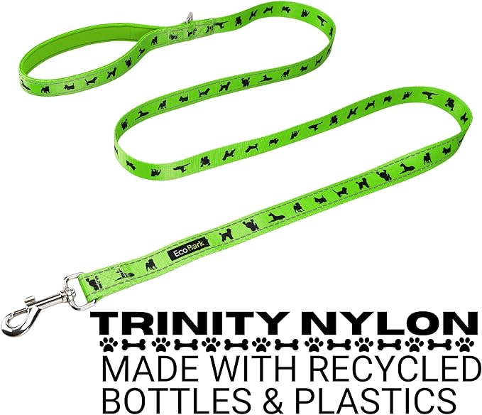 EcoBark Dog Leash - Soft & Reflective Comfort Training Leashes with Padded Handle - Safe, Strong, & Durable for Small, Medium or Large Dogs (Green)