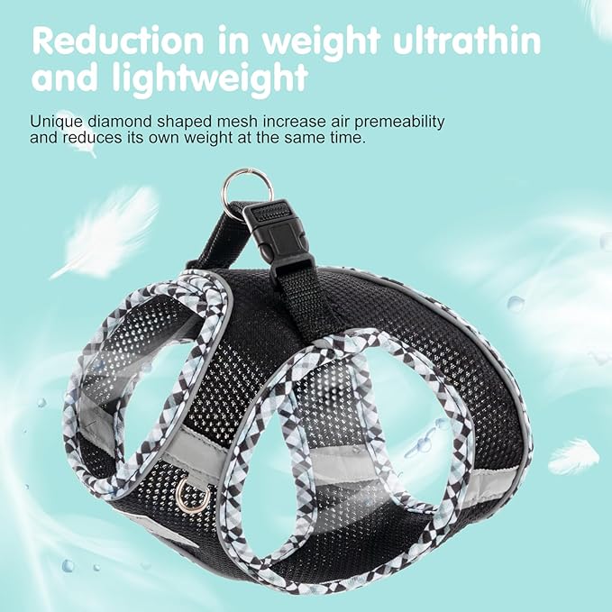 Dog Harness & Leash Set - No Pull Soft Breathable Small Dog Harness, Adjustable Reflective Step-in Vest for Puppy, Kitten, Cats