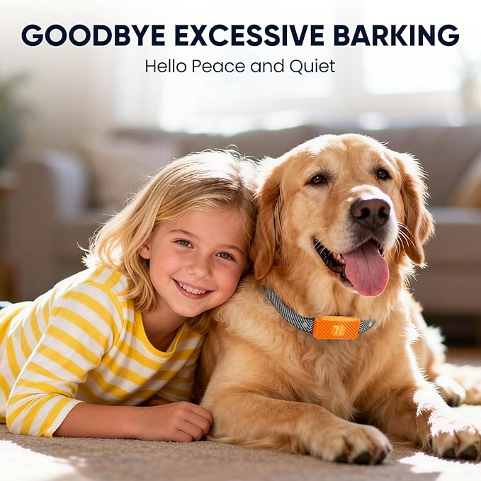 Dog Bark Collar for Large Medium Small Dogs, Effective No-Bark Collar, Smart Barking Collar, Rechargeable Bark Collar with 7-Level Sensitivity, 3 B & V Modes, Waterproof, Neon Orange