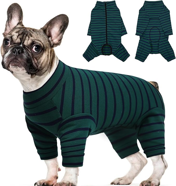 Kuoser Recovery Suit for Small Dogs After Surgery, Long Sleeve Dog Surgery Recovery Suit, Dog Onesie for Abdominal Wounds Skin Disease, Green XS