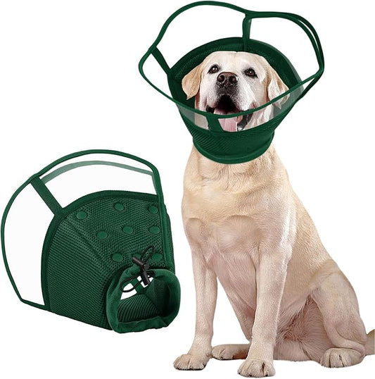 Kuoser Large Dog Cone Collar After Surgery, Soft Cone for Dogs to Stop Licking, Breathable Pet Recovery Collar Comfortable Elizabethan Collars, Adjustable Protective Dog Cones for Large Dogs, Green L