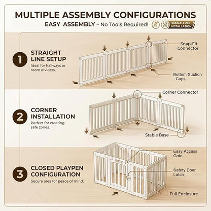 Dog Playpen with Door, Portable Large Puppy Playpen for Indoor & Outdoor Use, Tool-Free Assembly Modern Pet Play Pen for Dogs, Cats & Rabbit Cage