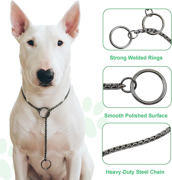 Dog P Snake Chain Chrome Plated Metal Dog Training Choke/Collar-Fully Guaranteed Against Rust Tarnish or Breakage-Recommended for Professional Training (Black, 5mm * 22")