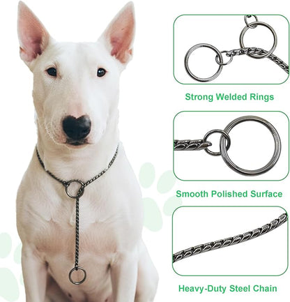 Dog P Snake Chain Chrome Plated Metal Dog Training Choke/Collar-Fully Guaranteed Against Rust Tarnish or Breakage-Recommended for Professional Training (Black, 5mm * 20")