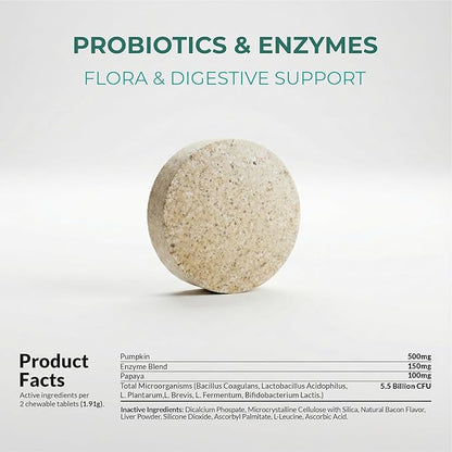 Probiotics for Dogs - 120 Chewable Tablets - Diarrhea & Gas Support - with Honey Pumpkin and Prebiotics for Dog Allergies, Bad Breath & Constipation Support