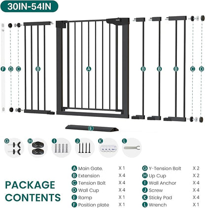 Cumbor 36" Extra Tall Baby Gate, 30-54" Wide Dog Gates for Large Dogs, Dual Lock & Self-Closing Child Gate for Stairs, Doorways & Hallways, Pressure Mounted Safety Proofing for Babies & Pets, Black