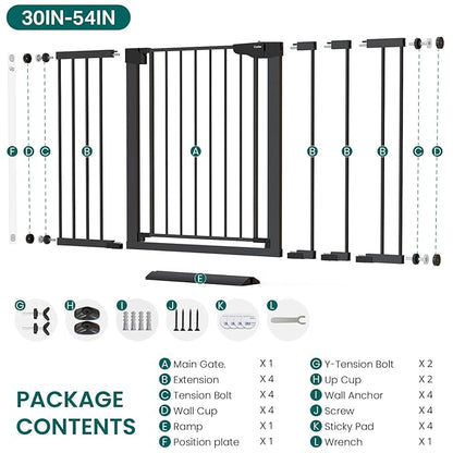 Cumbor 2-Pack Baby & Dog Gates Bundle, 29.7-48" & 30-54" Extra Wide Safety Gates for Stairs Doorways Hallways, Dual Lock Auto Close Easy Install Pet Gate, Black