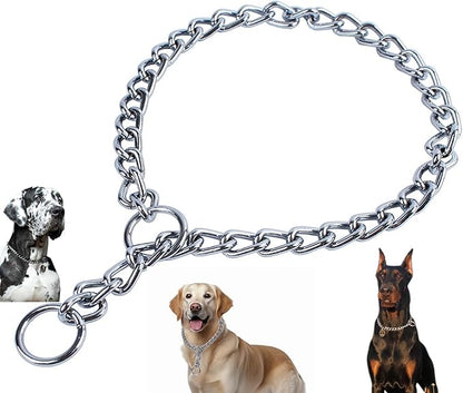 Metal Chain Dog Collar, Slip Link Heavy Duty Dog Collar Training Puppy Collars for XXS XS Small Medium Large Dogs, Silver XS