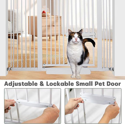 SHYUJAJIE 55 Inch Extra Tall Pet Gate with Small Cat Door,29.55"-46.06" Adjustable Wide Dog Gate, Tall Cats Gates for Doorway, Stairs, House(White)
