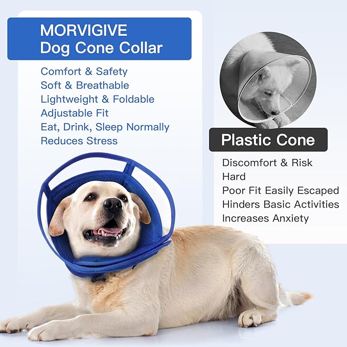 Dog Cone for Medium Dogs to Stop Licking | Adjustable Elizabethan Collar for After Surgery for Neutering, Lightweight Breathable Recovery E-Collar to Prevent Biting Wounds (Blue, L)