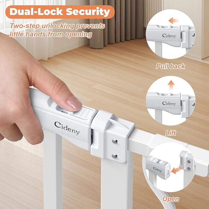 34" Extra Tall Baby Gate for Stairs, Auto Close Stroller Friendly Dog Gate Indoor for Doorways, Pressure Mounted 29"-40" Wide Baby Gate, Easy Walk Through Gate for Children & Pets, White