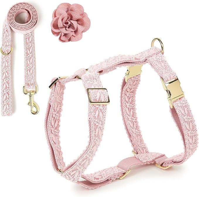 Pink Big Dog Harness Set Lightweight Pet Wedding Birthday Party Harness with Leash & Handle for Medium Large Dogs L
