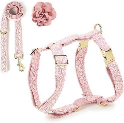 Pink Big Dog Harness Set Lightweight Pet Wedding Birthday Party Harness with Leash & Handle for Medium Large Dogs L