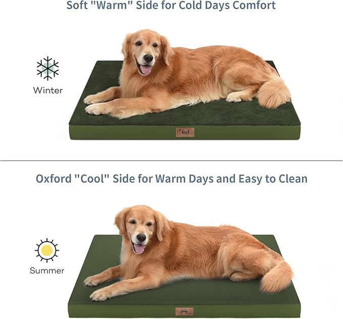Plush Orthopedic Dog Bed for Medium Dogs & Puppies, Waterproof Dog Beds 29x18 Inch with Removable Washable Cover, Egg Crate Foam Flat Pet Mat, Olive Green