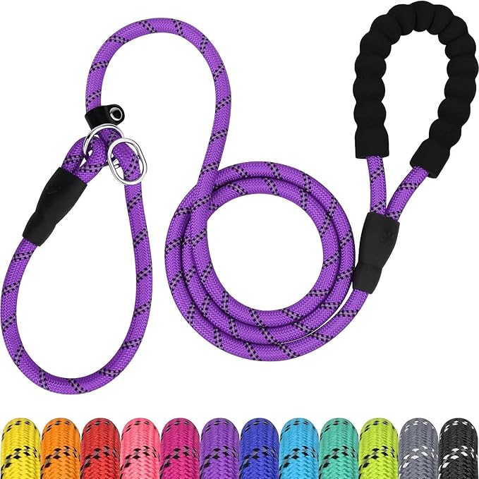 TagME Slip Leads for Dogs that Pull, 6 FT No-Pull Training Leash with Lock, Escape-Proof Design, Reflective & Padded Handle for Large Dogs, Purple