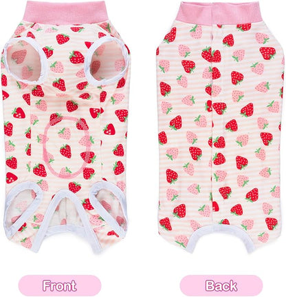Coppthinktu Recovery Suit for Dogs After Surgery, Dog Onesie Surgery Recovery Suit for Female Spay, Soft Surgical Pajamas Bodysuits for Puppy to Prevent Licking Dog Cone Alternative Strawber L