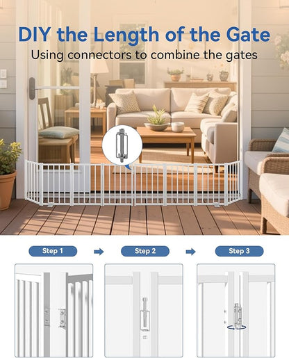 BFNN Free Standing Dog Gate, 16.5" High Short Pet Gate for Stairs and Doorways, Up to 48" Wide Foldable Puppy Fence, Indoor & Outdoor Use, No Drilling and No Assembly, for Small & Toy Dogs, White