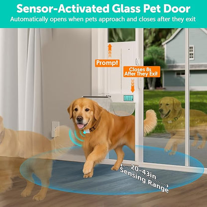 Automatic Sliding Glass Dog Door with Collar Sensor, X-Large Electric Doggy Door for Sliding Glass Doors, Adjustable 90-9/16" to 95-1/4" Slider Height, Anti-Pinch, Fits Dog Up to 220 Lbs (XL-Tall)