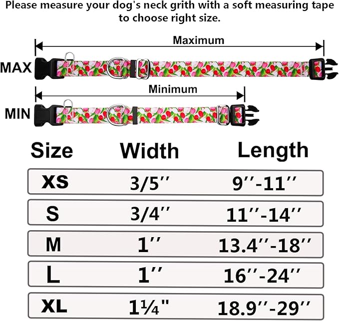 Martingale Collar for Dogs with Buckle Floral No Pull Adjustable Nylon Limited Slip Training Dog Collars (Pink Tulip, Small)