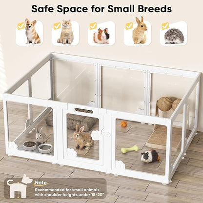 24“ Acrylic Clear Dog Play Pen Indoors 10 Panels, Puppy Playpen with Door for Small Dogs Puppies, Transparent Plastic Pet Playpen Cage Fence Crate Kennel for Cat Kitten Rabbit Bunny Ferret etc
