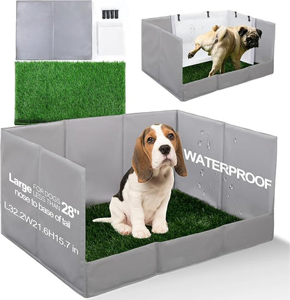 HQ4US 4LEGS Dog Grass Pad with Tray Foldable Dog Litter Box High Walls, Odor Free Artificial Grass for Dogs Potty, Pee Pad Holder, Seamless, No Assembly, Waterproof, Easy Clean, Portable for Travel