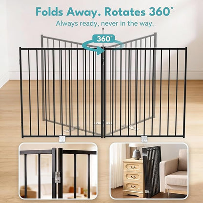 No Pawblems Free Standing Dog Gate, 30" Tall Foldable Dog Fence for Indoor, Up to 52 Inch Extra Wide Puppy Gate Extension for Stairs, Hallways, Doorways, Deck, Yard (Black, 2 Panels)