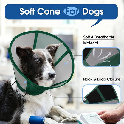 SUNFURA Dog Cone, Soft Dog Cones for Large Dogs After Surgery, Adjustable Cone for Dogs to Stop Licking, Pet E-Collar Alternative for Wound Healing, Green Large