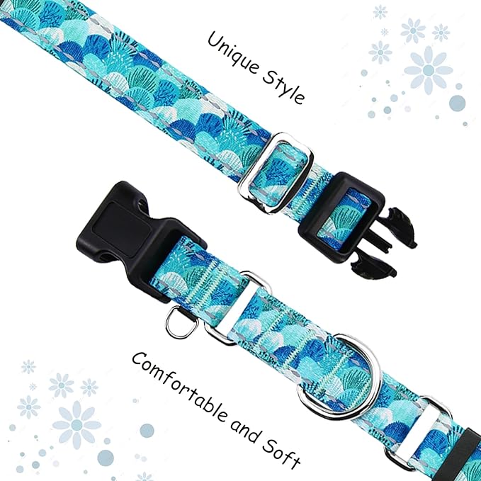 Reflective Martingale Collar with Buckle Adjustable Nylon Training Pet Collars for Large Dogs (Turquoise Shell, L)