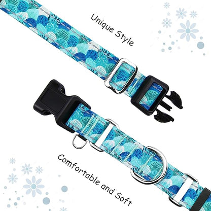 Reflective Martingale Collar with Buckle Adjustable Nylon Training Pet Collars for Large Dogs (Turquoise Shell, L)