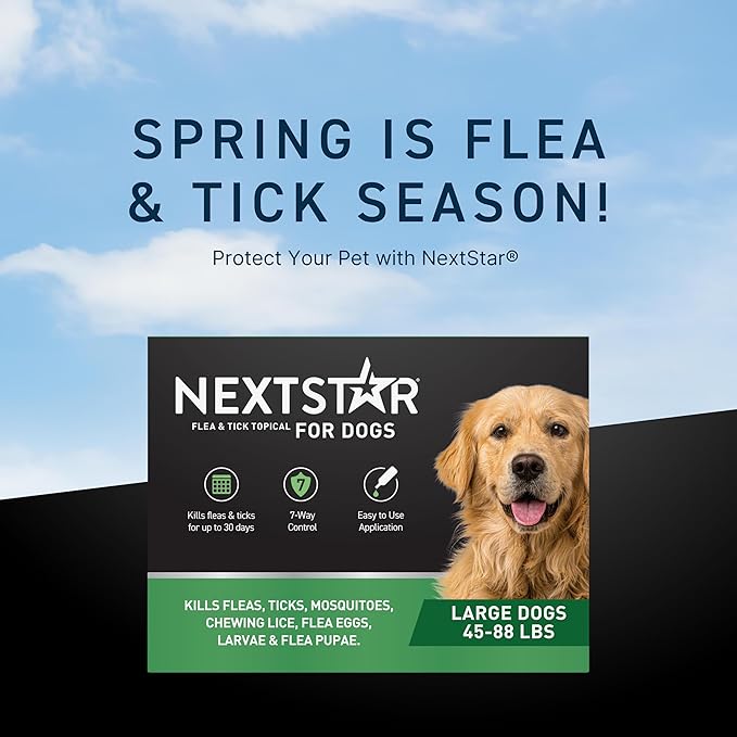 NEXTSTAR Flea and Tick Prevention for Dogs, Repellent & Control, Fast Acting Waterproof Topical Drops, Flea and Tick Prevention for Large Dogs, 3 Monthly Doses