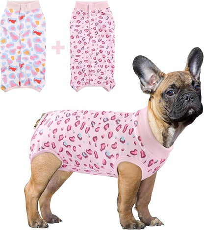 SAWMONG 2 Pack Dog Surgery Recovery Suit, Leopard Recovery Suit for Dogs After Surgery, Soft Polyester Spay Surgical Suit Female Male, Dog Onesie Body Suit Substitute Cone Alternative,2XL
